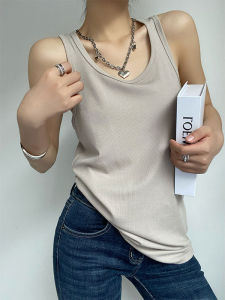 Loose Fit Sleeveless Womens Vest Summer Low Neck Grey Shoulder T-Shirt Long Strap Top Casual Comfortable Cotton Blend Tunic