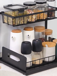 【Daily Suki Store】2-Tier Pull Out Cabinet Organizer - Space Saving Slide Out Shelf for Kitchen & Bathroom | Under Sink Storage Rack for Cleaning Supplies & Toiletries (Adjustable Width)"