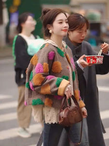 Elegant Warmth Womens Coat Fashionable French Style with 3D Floral Embroidery