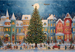 Jigsaw Puzzle Christmas Festive Street Scene With Giant Tree For Adults Family Fun Perfect Holiday Gift Brain Teaser Game