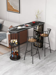 Modern Minimalist Home Bar Table with Wall Mounted Separator Customizable Artistic Style Metal Frame Rock Board Combination