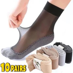 10Pairs Lace Ultrathin Socks Women Summer Breathable Silk Socks Female Mesh Elastic Non-Slip Bottom Splice Ankle Short Sox