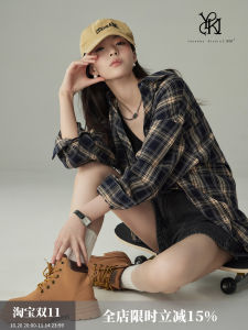 Classic Plaid Shirt Womens Spring Autumn Loose Casual Commute Stylish Top Button up Long Sleeve Polyester Viscose Spandex