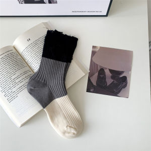Color Stripes Ripped Thick Needle Wandering Beggar Style Cotton Mid-Calf Length Men and Women Couple Bunching Socks Ins Fashion