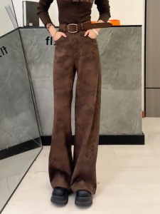MANMI | Quần Tây Cao Waisted Màu Khaki