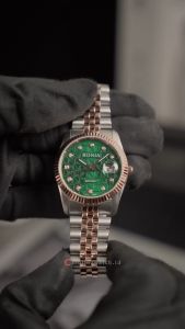 Jam Tangan Wanita Bonia Elegance B10550-1696 Rose Gold Bezel Noble Green Dial Dual Tone Stainless Steel Band