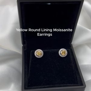 LORE Jewellery - Anting Moissanite Lapis Emas 18k - Yellow Round Lining Moissanite Earrings 0.5 Carat [GRA Sertificated and After Sales Warranty]