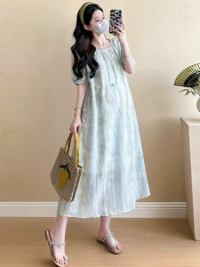 Váy Bầu Cua Mùa Hè 2025 Dáng Rộng Thời Trang Cho Bà Bầu Váy Dài Tay Ngắn Cổ Tròn Phong Cách Hàn Quốc Quần Áo Cho Bà Bầu