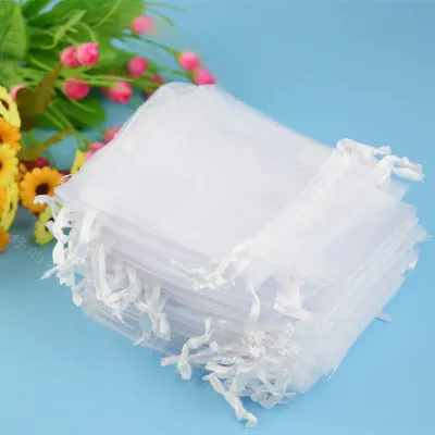 50PCS White Organza Bags Mesh Organza Jewelry Bags Drawstring Small Drawstring Favor Pouches Christmas Candy Wedding Birthday