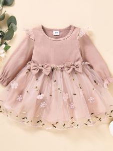 Princess Style Long Sleeve Dress for Little Girls Childrens Clothing Spring Autumn Fashionable Baby Skirt A-Line Cotton Blend