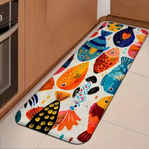 VIKAMA Colorful Little Fish Kitchen Runner—Soft Non-Slip Indoor/Outdoor Entryway Mat for Kitchens Hallways and Home Decor