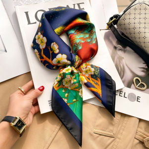 Khăn Lụa In Hoa Vuông 70x70cm Chất Liệu Satin Mềm Mại Phụ Kiện Thời Trang Nữ Băng Đô Khăn Quàng Cổ Khăn Trùm Đầu Băng Đô Nữ Dây Buộc Túi Xách
