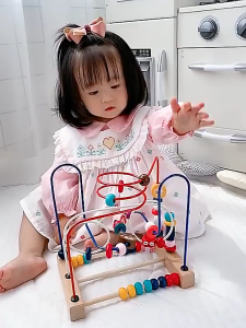 Oldlaiben Bead Maze Wooden Toy for Babies Animal Fruit Around Beads Montessori Toys Kids Early Educational Toy