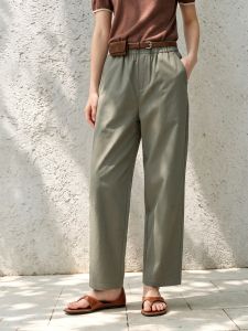 Basic House | Green High Waist Loose Fitting Straight Cropped Trousers
