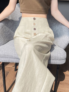 High Waist Wide Leg Pants Womens Small Size Summer Thin Ice Silk Linen Trousers Straight Cut Casual Pants Commute Style