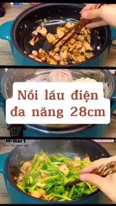 Nồi lẩu điện chống dính kèm xửng hấp inox 26cm/ 28cm nút vặn điều chỉnh nhiệt