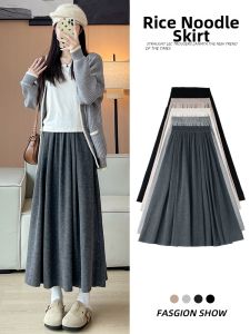 YAYANGREN | Gray High Waist A-line Long Skirt for Petite Women