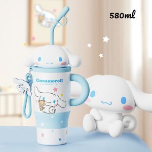X&W 580ML Sanrio Series Thermos 316 Stainless Steel Doll Head Design Straw Insulated Cup Hello Kitty Kuromi Water Bottle Cutecup