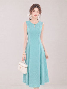 DENGLIULIU | Đầm Vest Màu Xanh Nhạt Phong Cách Retro Elegance Ôm Body Dáng Xòe