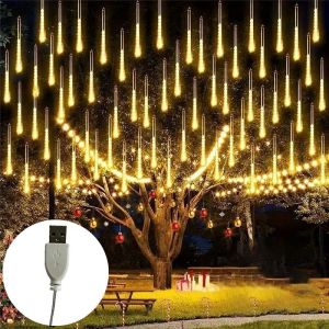 USB LED Meteor Shower Lights Holiday Party Patio Decor Falling Raindrop Fairy String Lights