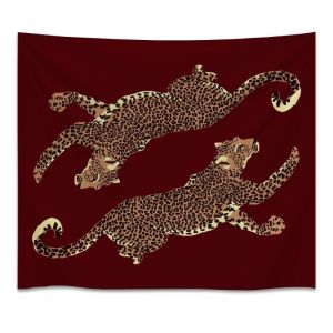 VIKAMA Retro Ánh Sáng Sang Trọng Màu Đỏ Rượu Vang Đôi Da Báo Thảm Treo Tường Cho Phòng Ngủ Phòng Khách Trang Trí Nhà Vải Polyester