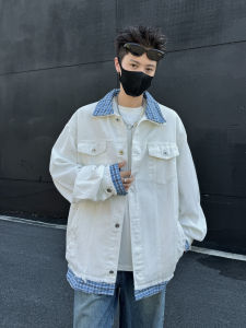 แจ็คเก็ตยีนส์ทรงหลวมสไตล์อเมริกันสำหรับคู่รักในฤดูใบไม้ร่วง แจ็คเก็ตยีนส์สองชิ้นเทียมสไตล์ย้อนยุคแบบลำลองสำหรับผู้ชาย