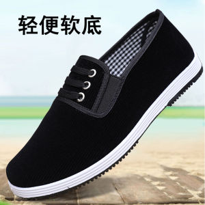 Spring Autumn Mens Slip-On Soft Bottom Breathable Shoes Beijing Style Casual Cloth Shoes Anti-Slip Grandpa Shoes Dad Shoes