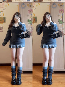 plus Size Womens Pure Desire Lazy Large Collar Twist Sweater Lace Inner Wear Two-Piece Set Autumn Long Sleeve V-Neck Regular Length