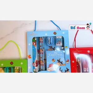 Bộ 6 chi tiết dụng cụ học tập chủ đề noel giáng sinh thước kẻ bút chì tẩy ghi chú Shop Bố Sam