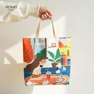 กระเป๋าผ้าสะพายข้าง ลายการ์ตูนน่ารัก Tote Bag ผ้าแคนวาส ใบใหญ่ แข็งแรง ใส่ของได้เยอะ สำหรับผู้หญิง นักเรียน นักศึกษา ใช้ได้ทุกโอกาส