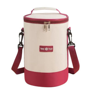 EELHOE | Large Capacity Round Aluminum Foil Food Thermal Cooler Bag Portable Lunch Bag Fresh-Keeping Cylindrical Insulated Lunch Box Tote
