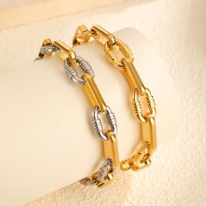 Kemstone Chunky Gold Silver Stainless Steel Chain Necklace Bracelet Set for Women Jewelry