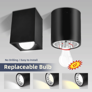 CHENBEN LED Tricolor Downlight Replacable E27 Bulb Led Pin Light E27 Holder Surface Mounted Down Light Ceiling Lights Aluminum Spotlight for Bedroom Canopy Lighting