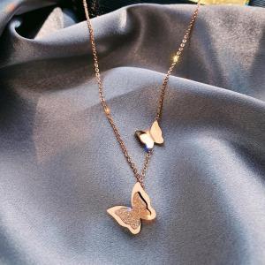 BESFOME Korean Fashion Frosted Butterfly Stud Earrings Multilayer Stainless Steel Butterfly Earrings Necklace Jewelry for Women