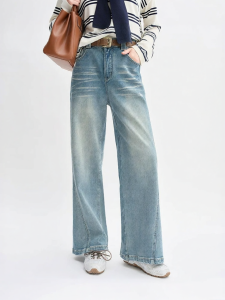 DUSHU | Vintage Washed Blue High Waist Slimming Flared Jeans