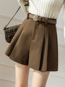 High Waist Plaid Mini Skirt Pants Brown Woolen Short Skirt for Autumn Winter New Arrival Womens Fashion Commute Style