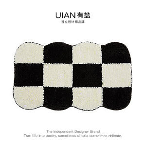 Modern Minimalist Black White Plush Bathroom Bedroom Chessboard Pattern Carpet Rectangle Shaped Home Decor Area Rug