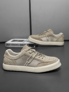 Mens Thin Breathable Summer Shoes Anti-Odor Hollow Mesh Versatile Flat Bottom Net Panel Shoes Casual Sneakers for Youth