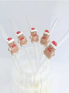 1/2/5PC Reusable Glass Straw with Cute Gingerbread Pattern Elegant Holiday Party Drinkware Perfect Gift for Women HomeOffice