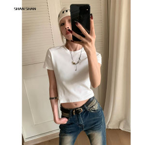 Shiny Pure Cotton Short Sleeve Womens T-shirt Slim Fit Short Style Inner Wear for Young Ladies Summer Commute Fashion