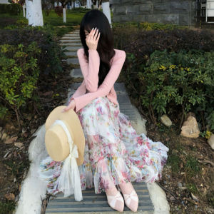 CHANGTONG | Gentle & Sweet Style Pink Floral Three-Piece Set Spring
