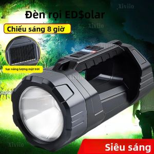 Đèn LED Chạy Bằng Năng Lượng Mặt Trời + Đèn Pin Sạc Loại C Ngoài Trời Đèn Pin Tầm Xa Mạnh Mẽ Đèn Pin Cắm Trại Đèn Pha Tìm Kiếm Chất Liệu ABS Chống Nước
