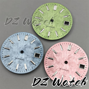 DZ NH35 29MM Face Ice Blue Skura Pink Light Green Texture Pattern Watch Dial Stick Mark Date Window Fit NH34 NH35 NH36 Movement