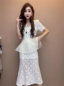 Elegant Womens Fashion High-End Summer Set V-Neck Slimming Top Versatile Mini Skirt Two-Piece Suit Short Sleeve Ladies Ensemble