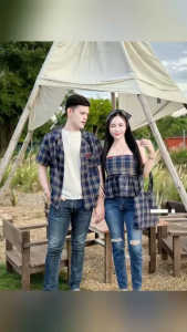 Antnine พร้อมส่ง ชุดคู่รักลายสก็อต ชุดคู่เซตนี้น่ารักมากมาพร้อมกับกระเป๋าเข้าเซท ของผู้หญิงมีสายผูกผม พร้อมเสื้อเชิ้ตของผู้ชาย