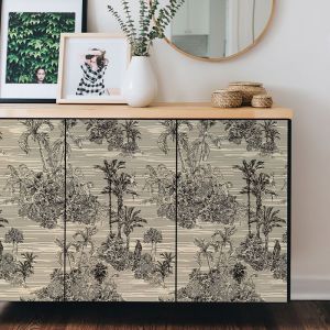 Black Peel and Stick Wallpaper Forest Sketch Vintage Tropical Wallpaper for BedroomArt Deco Wallpaper Removable Self-Adhesive Wall Decor
