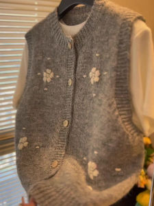 PAIBOLI | Simple Round Neck Embroidered Open Knit Vest Sweater Casual Korean Style Loose Fitting Underwear
