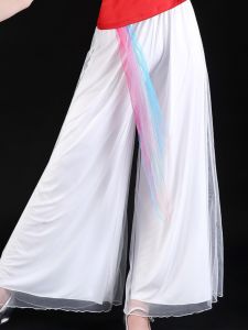 High Waist Wide Leg Dance Pants Mesh Square Dancing Pants Loose Long Trousers Classical Dance Performance Bell Bottoms