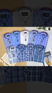 (Freeship) Áo Sơ Mi Tay Ngắn Vĩnh Tiến Regular Vạt Ngang Sọc Caro Cotton 350 - Mẫu 3