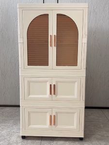 Goody 62CM Folding Wardrobe Thickening Bedroom Adult Baby Hanging Wardrobe Cream Style With Universal Wheel Free Stacking StackableDouble Door Storage Magnetic Suction Door Clothing Storage Cabinet